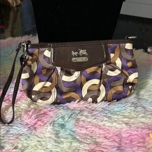 Coach Brown and Purple Patterned Wristlet